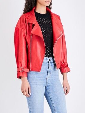 Maje Red Leather Belina Jacket like new